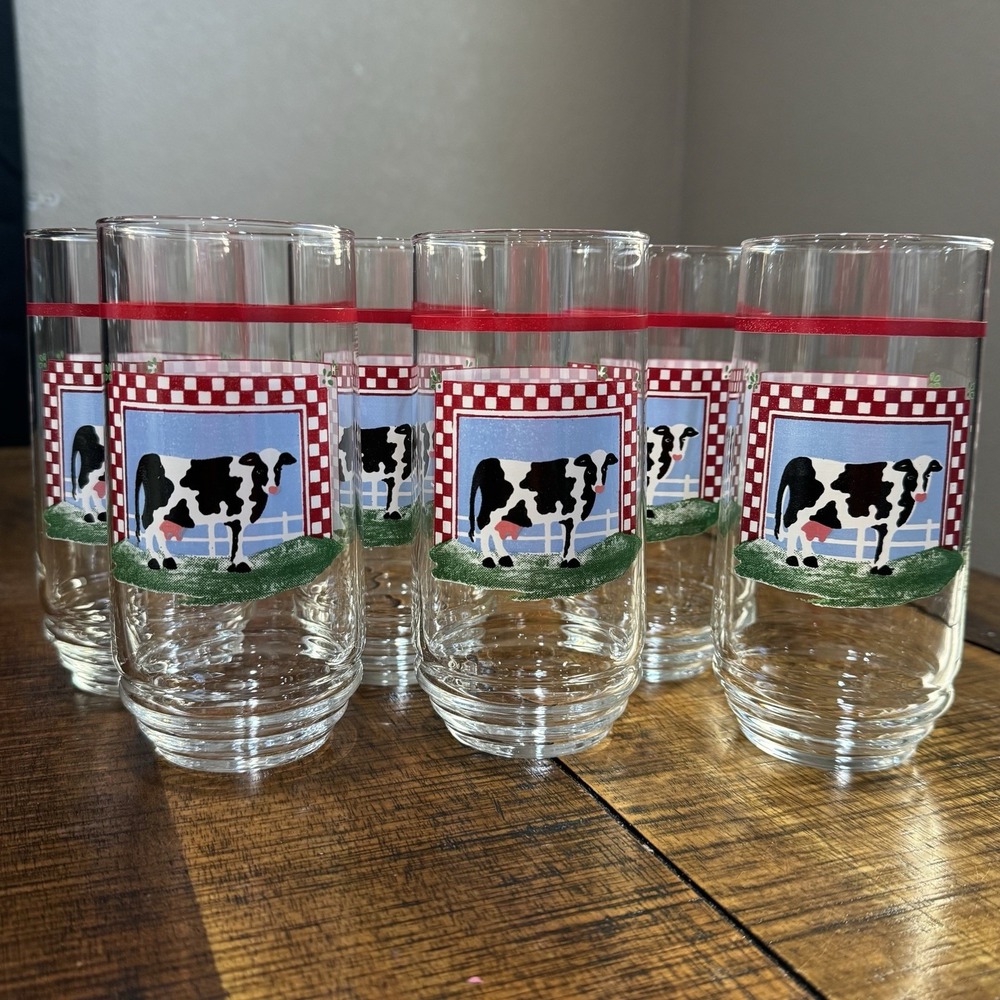 6 Century Fannie's Farm 16 Oz Tumbler‎ Glasses Set Cow Country Kitchen Lot